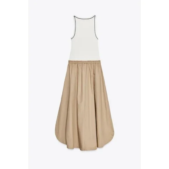 ZARA CONTRAST POPLIN MIDI DRESS - Picture 6 of 7